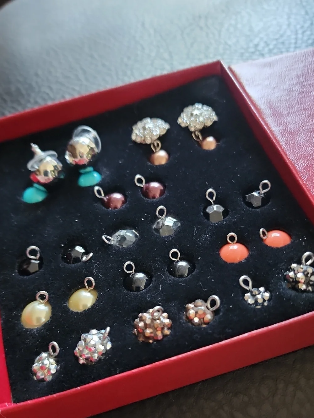VTG Kenneth Jay Lane Red Box Interchangeable Pierced Earring Charm Set - Picture 2 of 10